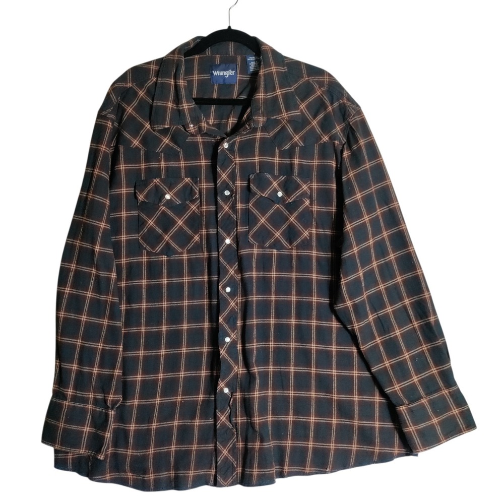 Wrangler Mens Brown Pliad Button Up Shirt Size 3X 100% Cotton